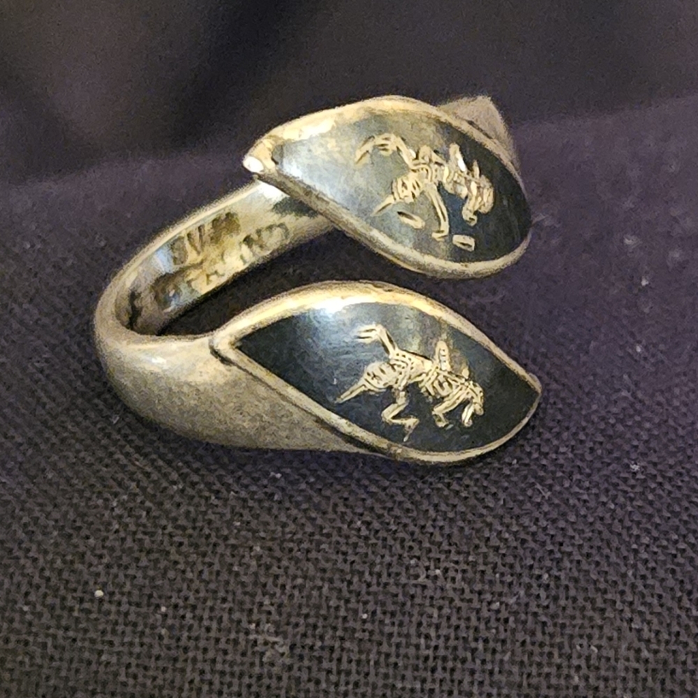 Vintage SUN SILVER Ring Stone Face with deity engraved US Size 6.5